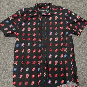 Men's Black Rolling Stones Tongues Button-Down Shirt L